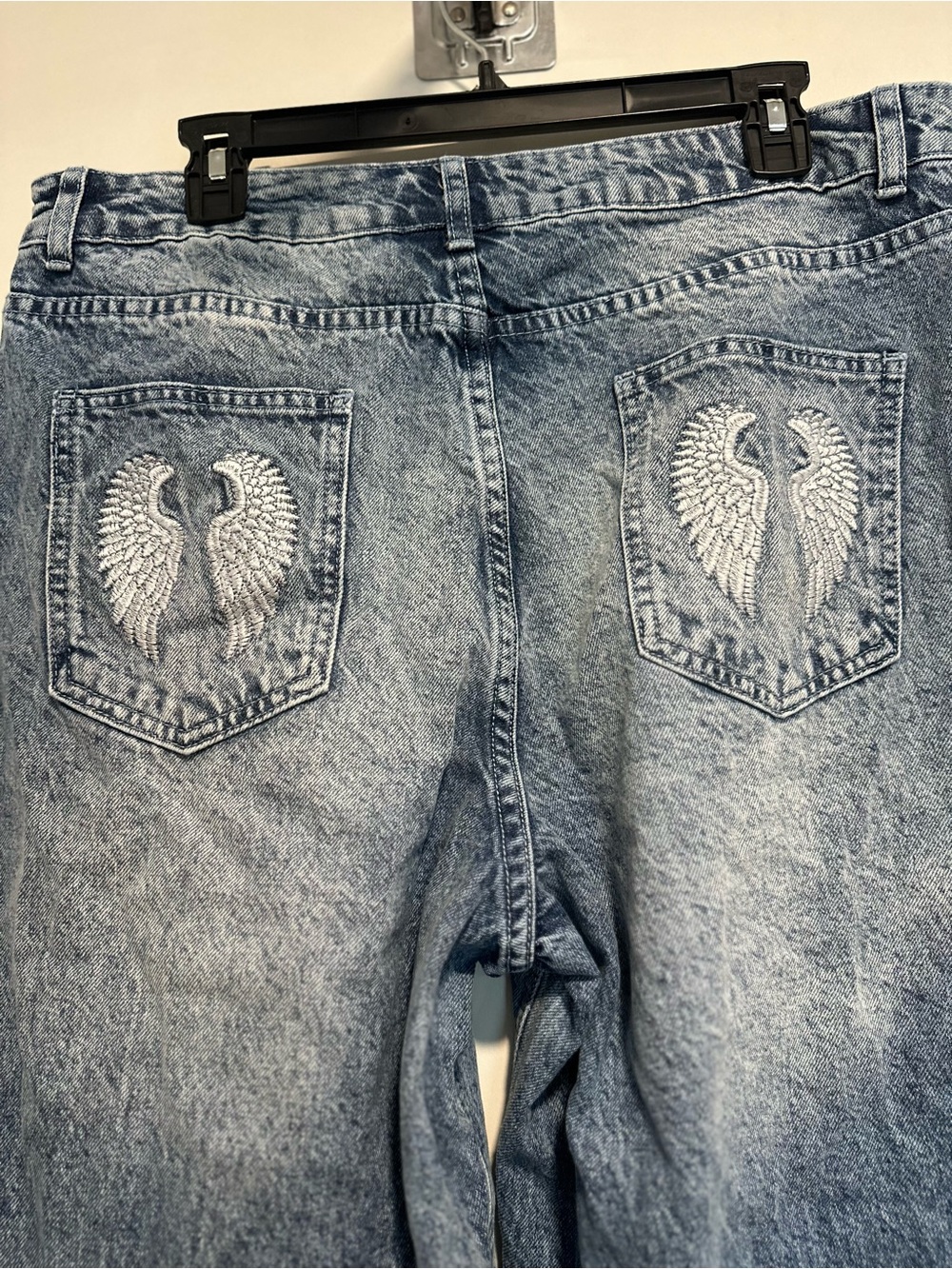 Riley & James Extra Wide Leg Baggy Y2K Wing Pocket Jeans SzXL Indie Punk Grunge.